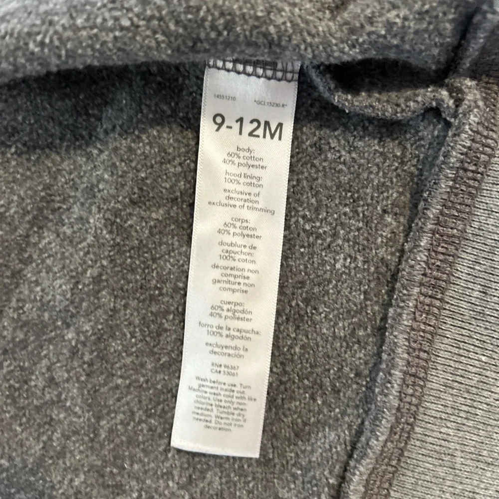 Osh Kosh Full Zip Hoodie Baby Boy 9 month Gray Embroidered Logo SpellOut Pockets